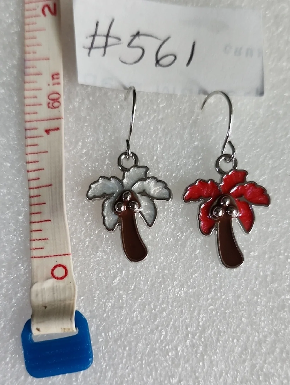 Enamel Palm Tree Dangle Earrings - Red & White